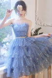Blue Tulle Short Prom Dresses, A-Line Homecoming Party Dresses HZ0429