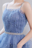 Blue Tulle Short Prom Dresses, A-Line Homecoming Party Dresses HZ0429