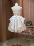 Champagne Spaghetti Strap Tulle Party Dress, Cute Knee Length Prom Dress HZ0429