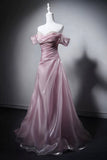 Elegant Pink Off-the-Shoulder Satin Evening Gown, Formal Prom Dress HZ0429