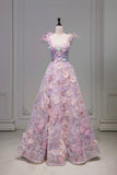 Enchanting Lavender Pink Floral Ball Gown with 3D Butterflies HZ0429