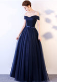 Blue Tulle Long Prom Dresses, A-Line Evening Dresses HZ0429