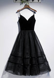 Black Velvet Tulle Short Prom Dresses, A-Line Party Dresses HZ0429