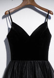 Black Velvet Tulle Short Prom Dresses, A-Line Party Dresses HZ0429