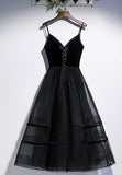 Black Velvet Tulle Short Prom Dresses, A-Line Party Dresses HZ0429