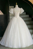 Fairy Tale Inspired White Sparkle Tulle Ball Gown with Mint Floral Embroidery HZ0429
