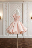 Lovely Pink Off Shoulder Satin Mini Prom Dress - Princess Party Gown HZ0429