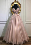 Pink Lace Long Prom Dresses, A-Line Evening Dresses HZ0429
