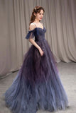 Lovely Spaghetti Strap Ombre Tulle Long Formal Evening Dress, A-Line Party Dress HZ0429