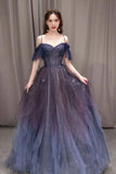 Lovely Spaghetti Strap Ombre Tulle Long Formal Evening Dress, A-Line Party Dress HZ0429