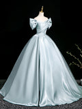 A-Line Satin Floor Length Prom Dress, Elegant Off the Shoulder Party Dress HZ0429