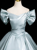 A-Line Satin Floor Length Prom Dress, Elegant Off the Shoulder Party Dress HZ0429