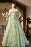 Green Strapless Tulle Long Prom Dress, Beautiful A-line Evening Party Dress HZ0429