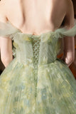 Green Strapless Tulle Long Prom Dress, Beautiful A-line Evening Party Dress HZ0429