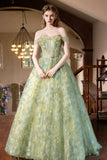 Green Strapless Tulle Long Prom Dress, Beautiful A-line Evening Party Dress HZ0429