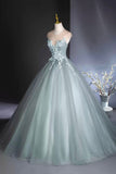 A-Line Scoop Neckline Tulle Floor Length Formal Dress with Lace, Elegant Evening Party Dress HZ0429