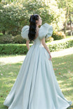 Green Princess A-Line Prom Dress, Beautiful Puff Sleeve Formal Party Dress HZ0429