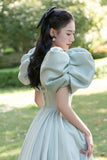 Green Princess A-Line Prom Dress, Beautiful Puff Sleeve Formal Party Dress HZ0429