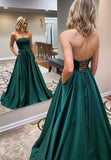 Simple Strapless Long Green Prom Dresses, A-Line Evening Dresses HZ0429
