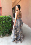 A-Line Backless Long Prom Dresses, Grey V-Neck Evening Dresses HZ0429