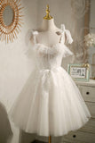 Champagne Tulle Lace Knee Length Prom Dress, Cute A-Line Party Dress HZ0429
