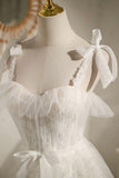 Champagne Tulle Lace Knee Length Prom Dress, Cute A-Line Party Dress HZ0429