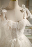 Champagne Tulle Lace Knee Length Prom Dress, Cute A-Line Party Dress HZ0429