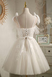 Champagne Tulle Lace Knee Length Prom Dress, Cute A-Line Party Dress HZ0429