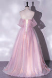 Pink Tulle Sequins Long Prom Dress, A-Line Formal Graduation Dress HZ0429