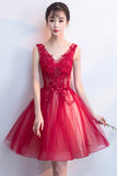 A-Line Tulle Short Prom Dress, V-Neck Lace Mini Party Dress HZ0429