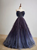 Purple Gradient Tulle Long Prom Dress, Beautiful A-Line Evening Party Dress HZ0429