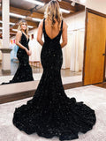 Mermaid V-Neck Sequins Long Prom Dress, Mermaid Evening Dress HZ0429