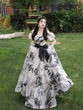 Beautiful Black Print A-Line Princess Dresses with Bow HZ0429