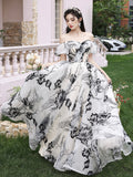 Beautiful Black Print A-Line Princess Dresses with Bow HZ0429
