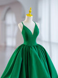 Green V-Neck Satin Short Prom Dress, A-Line Green Evening Dress HZ0429