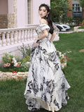 Beautiful Black Print A-Line Princess Dresses with Bow HZ0429