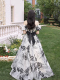Beautiful Black Print A-Line Princess Dresses with Bow HZ0429