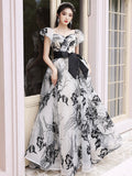 Beautiful Black Print A-Line Princess Dresses with Bow HZ0429