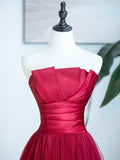 Burgundy Strapless Tulle Prom Dress, Burgundy Long Formal Dress HZ0429