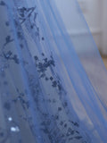 Blue Strapless Tulle Long Prom Dress with Beaded, A-Line Evening Formal Dress HZ0429
