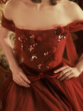Off Shoulder Tulle Long Prom Dresses, Beautiful A Line Tulle Evening Dresses HZ0429