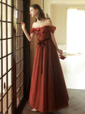 Off Shoulder Tulle Long Prom Dresses, Beautiful A Line Tulle Evening Dresses HZ0429