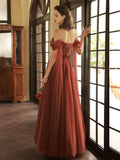 Off Shoulder Tulle Long Prom Dresses, Beautiful A Line Tulle Evening Dresses HZ0429