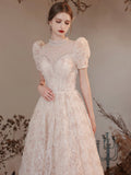 Elegant High Neck Long A Line Princess Dresses, Beautiful Beading Pearl Sequins Light Pink Prom Dresses HZ0429