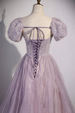 Purple Tulle Sequins Floor Length Prom Dress, A-Line Evening Party Dress HZ0429