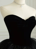 Black Strapless Tulle Formal Dress with Velvet, A-Line Sweetheart Neck Long Prom Dress HZ0429