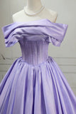 Lilac Corset Bodice Princess Dress A-Line Satin Formal Evening Gown HZ0429