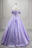 Lilac Corset Bodice Princess Dress A-Line Satin Formal Evening Gown HZ0429