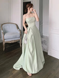 Green Satin Floor Length Prom Dress, Simple A-Line Evening Party Dress HZ0429