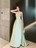Green Satin Floor Length Prom Dress, Simple A-Line Evening Party Dress HZ0429